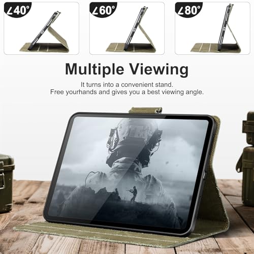 Étui pour iPad Pro 11 en toile robuste vert armée avec support réglable multi-angles