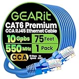 GEARit Cat 6 Ethernet Cable CCA (75 feet) LAN Network Cord, UTP, Internet, Network Cable - Supports Cat6 / Cat5e / Cat5 Network Standard - Blue, 75ft