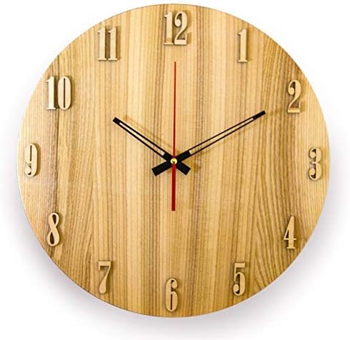 YuSer Reloj de pared de diseño de madera natural, diámetro de 13.8 pulgadas (13.8 in), movimiento de cuarzo preciso, reloj silencioso y confiable,