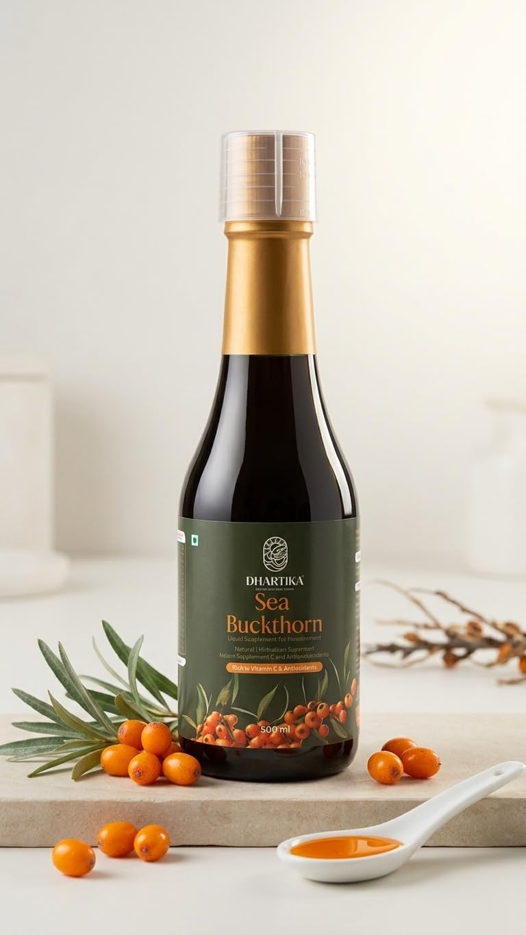 Dhartika Himalayan Sea Buckthorn Juice Pulp Liquid Concentrate Supplement For Healthy Body | Cold Pressed from Ladakh Berries | Natural Vitamin C, Omega 3-6-7-9 & Antioxidants | Supports Immunity, Skin Glow & Gut Health - 500ML-image-13