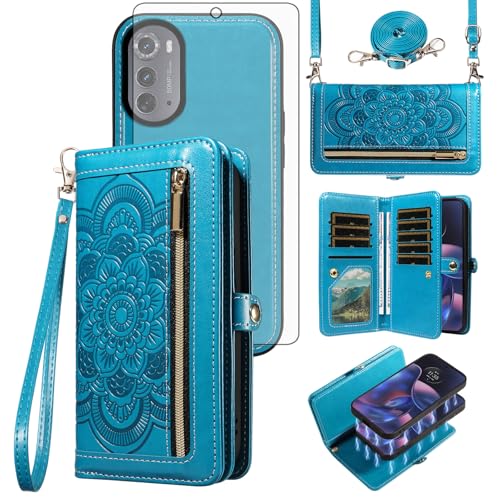 Étui Motorola Edge 2022 Asuwish avec fermeture éclair mandala et protège-écran