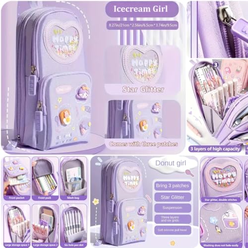 Image of Storio Premium Pencil Case 6 Layer with 3 Compartment Cute Aesthetic Pencil Case for Girls Large Capacity Pencil Pouch Multifunctional Pouch for School Kids Cute Stationary Gift - Purple