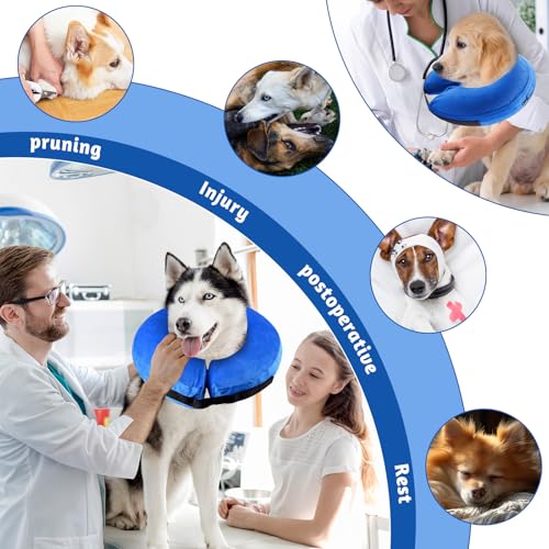 XIMEY Schutzkragen Hund, Halskrause Katze, Halskrausen Hunde, Aufblasbare Halskrause Hund, den Postoperativen Schutz von Kopf, Brust und Bauch (Blau, M)