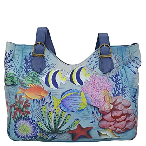 Anna by Anuschka Women's Genuine Leather Shoulder Bag - Hand Painted Original Artwork Exterior