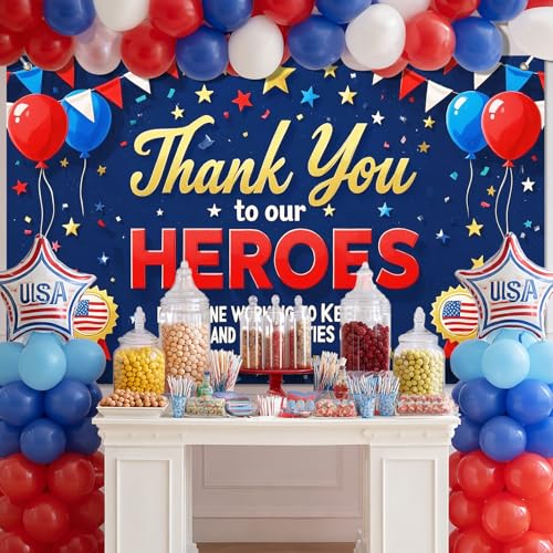 Image of BlissYard Thank You to Our Heroes Banner 71 x 43 Inch 4th of July Decorations Patriotic Happy Veterans Day Outdoor Decorations Veterans Day Photography Background Sign Memorial Day Decor Banner