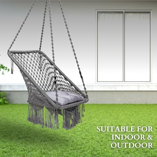 Image of Swingzy Premium Large Swing Chair Hanging Hammock Chair for Home, Indoor, Outdoor, Patio, Balcony, Garden /Jhula for Adults /Free Accessories Included (Rectangle Grey)