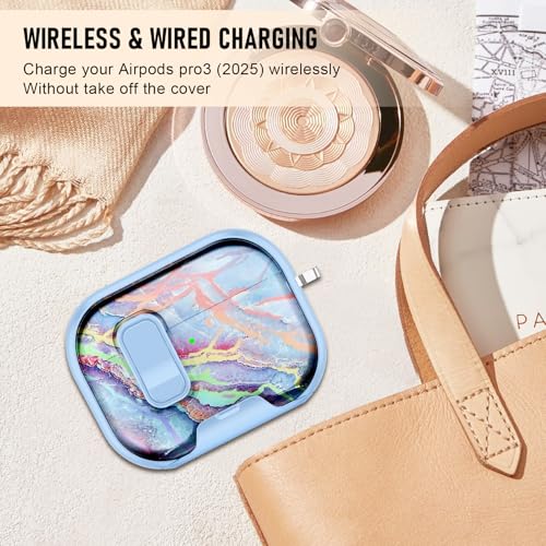 Image of Compatible Airpods Pro 3 Case (2025) with Phone Stand & Cleaner Kit,Cute Soft Silicone Lock Clip Apple AirPods Pro 3rd Generation Case, Airpod Pro 3 Cover with Keychain for Women /Girls