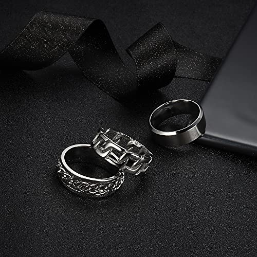 Orazio Mens Rings 3Pcs Silver Rings For Men Women Stainless Steel Plain Band Ring Cuban Link Chain Rings Spinner Ring Men'S Promise Wedding Rings Set,Size 11 thumb #5