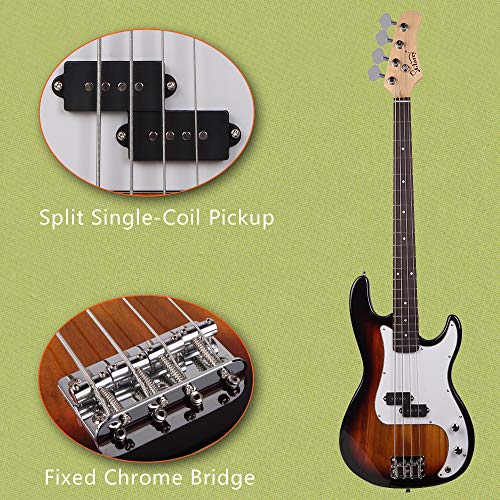 Electric Bass Guitar for Beginner, GP Electric Bass Right Handed 4 Strings 20W Bass Amp SS Pickup Bags Straps Picks Cables Wrench Tools, 4 String Bass Guitar for Starter - Thumbnail 6