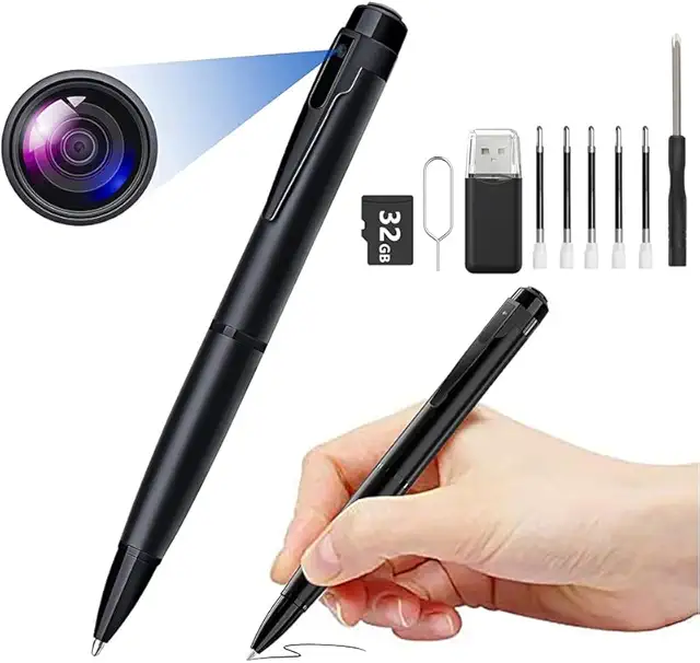 Stylo Caméra Espion 32 Go Noir avec Kit d'Accessoires