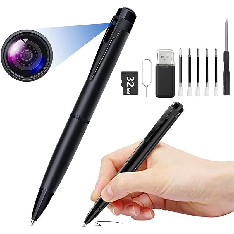 Mini Hidden Spy Camera Pen, HD 1080P, Covert Body Audio and Video Recorder (with 32GB Micro SD Card)