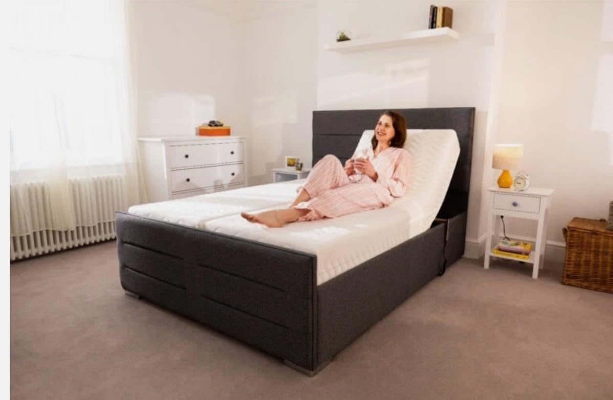 Heavy Duty Mobility Electric Restwell Adjustable Bed Set + Memory Foam Mattress (Cream, 3ft Single)