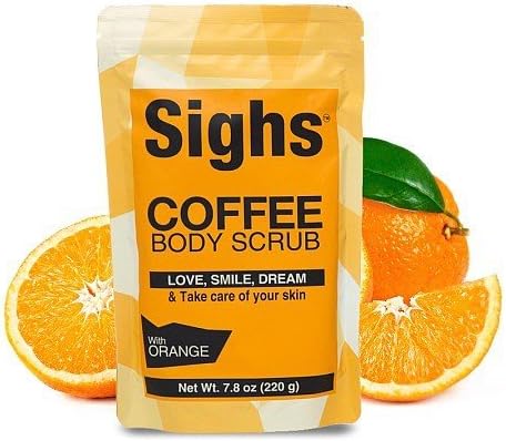 Coffee Face and Body Scrub with Orange - Natural, Organic, Vegan, Great Facial Mask, and Treatment for Cellulite, Stretchmarks, Eczema, Psoriasis. Amazing Exfoliation for Acne and Sensitive Skin