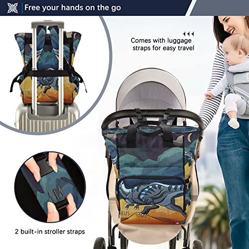 Bolsa de fraldas Blue Jurassic Cartoon Dinossauro, mochila de grande capacidade, mochila de viagem m