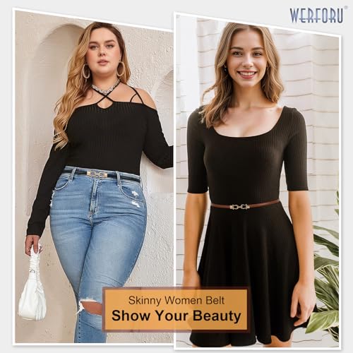 WERFORU Women Classic Leather Belt With Square Gold Silver Buckle For Jeans Pants2