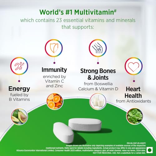Image of Centrum Adult 50+, World's No.1 Multivitamin with Calcium, Vitamin D3 & 21 other Nutrients for Overall Health, Strong Joints & Heart Health (Veg) 30 Tablets