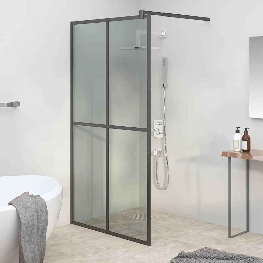 Parete doccia walk-in, 100 x 195 cm, vetro di sicurezza scuro, con telaio in alluminio regolabile, paraspruzzi, stabilizzatore, parete laterale per bagno