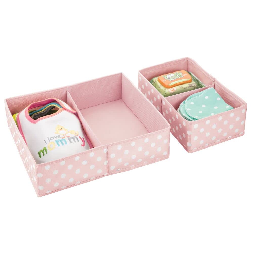 mDesign Set da 2 Scatole per armadi in Fibra Sintetica in 2 Misure – Organizer Multiuso a 2 Scomparti – Ceste portaoggetti in Tessuto per cameretta Bimbi con Design a Pois – Rosa e Bianco