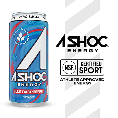 A Shoc Performance Energy Drink, Blue Raspberry, 16 Ounce Can, Natural Energy Blend, Bcaas, Ocean Mineral Electrolytes, And No Chemical Preservatives, 12-Pack #TOP3