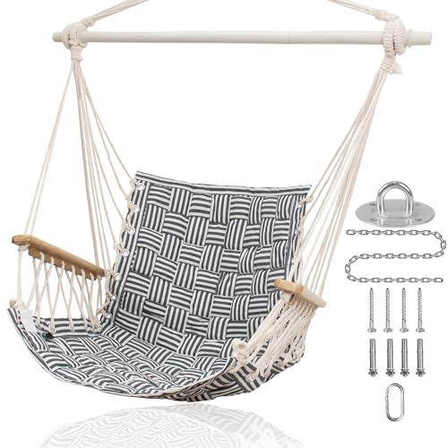 [Upgraded] Hammock Chair Hanging Swing with Wooden...