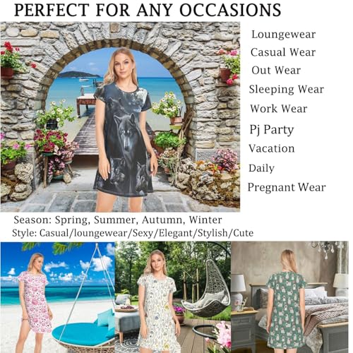 Chic Daily Beautiful Pattern Women's Girls Comfy Nightgown Short Sleeve Nightshirts Loose Loungewear PJ Dress S-XXL2
