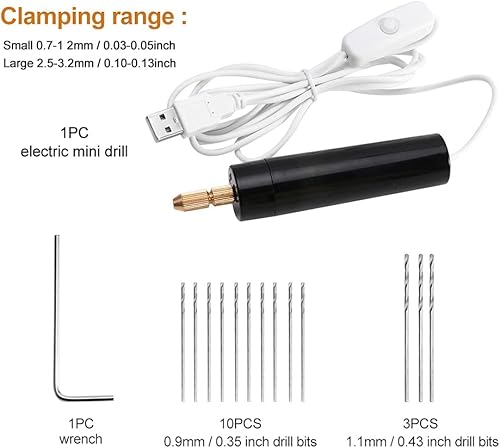 Miniatura 7 de Mini taladro de mano para artes y manualidades, mini juego de taladro eléctrico de 0.028-0.047in con tornillo de pasador de mano con brocas y llave