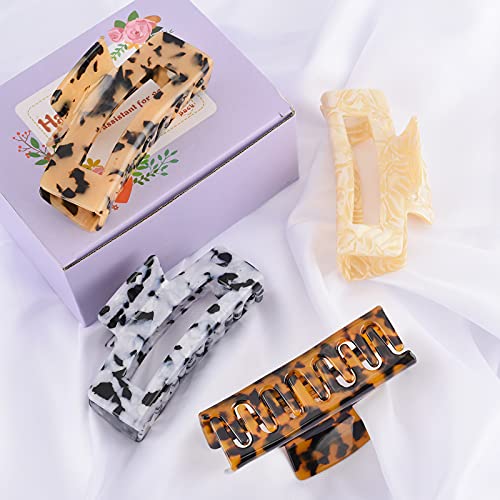 4 Pcs Large Hair Claw Clips,4 Inch Tortoise Hair Clips,Rectangle Hair Clamp For Women, Non-Slip Acetate Material,Claw Clips For Thin Thick Hair,Great Gift For Holiday Seasons #TOP6