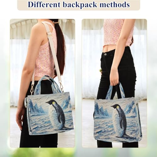 Penguin Tote Bag for Women Handbags Everyday Bag Corduroy Canvas Tote Bag for Office Travel College Pool S3