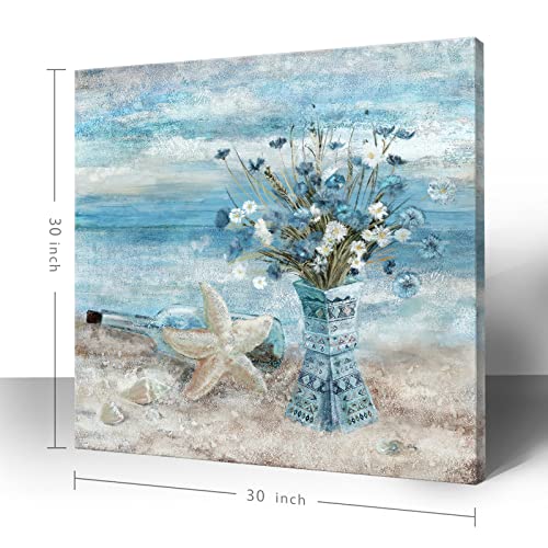 Large-Canvas-Wall-Art-for-Living-Room-Blue-Beach-Wall-Decor-Ocean-Theme-Print-Seaside-Framed-Artwork-for-Bedroom-Bathroom-Abstract-Seascape-Painting-Coastal-Flower-Picture-Home-Office-Decor-30x30inch Large Canvas Wall Art for Living Room Blue Beach Wall Decor Ocean Theme Print Seaside Framed Artwork for Bedroom Bathroom Abstract Seascape Painting Coastal Flower Picture Home Office Decor 30x30inch