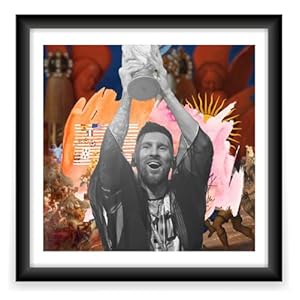 Messi World Champion Unique Renaissance Design Art Poster – Black Wooden Framed (11.8″ x 11.8″)