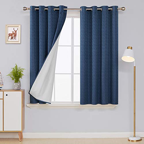 Deconovo Navy Blue Total Blackout Curtains with White Back Lining Maze Pattern Thermal