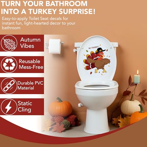 Iconikal 2-Piece Thanksgiving Toilet Seat Cling Set Funny Turkey 11.2x13-Inch Removable Bathroom Decor Protective Lid Sticker No Adhesive Holiday - Image 3