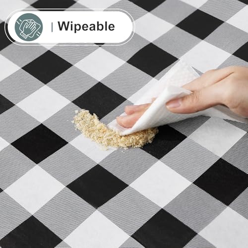 Image of misaya 2 Pack Waterproof Vinyl Table Cloth, Buffalo Flannel Backed Tablecloth, Wipeable Plastic Table Cover for Dinner, Kitchen, Outdoor (54 inch x 54 inch, Black and White)
