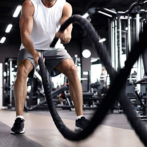 MYOYAY 30FT Length Battle Rope 100% Poly Dacron Fitness Rope with Durable Protective Sleeve Workout Ropes for Strength Training Home Gym Outdoor Cardio Workout Crossfit