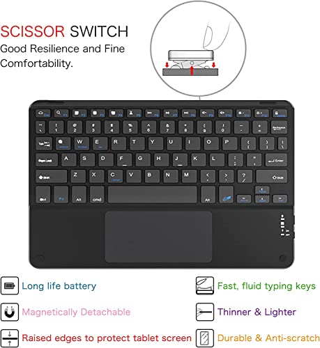 Image of HOM Tri-Fold Detachable Wireless Bluetooth Keyboard with Trackpad /Touchpad Tablet Cover Case for Lenovo Idea Tab 11-inch Tablet