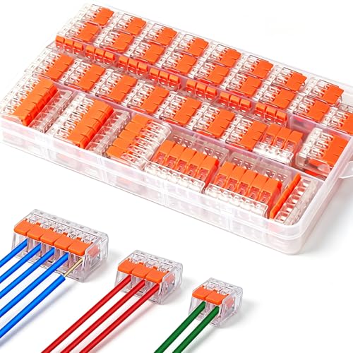 Kabelverbinder 75 Stück Kabelklemmen Elektro Verbindungsklemmen Klemmen 2 Polig 3 Polig und 5 Polig 4mmLeiter Klemme Kabelverbinder Klemmen Set mit Box Lüsterklemmen für Feste Kabe