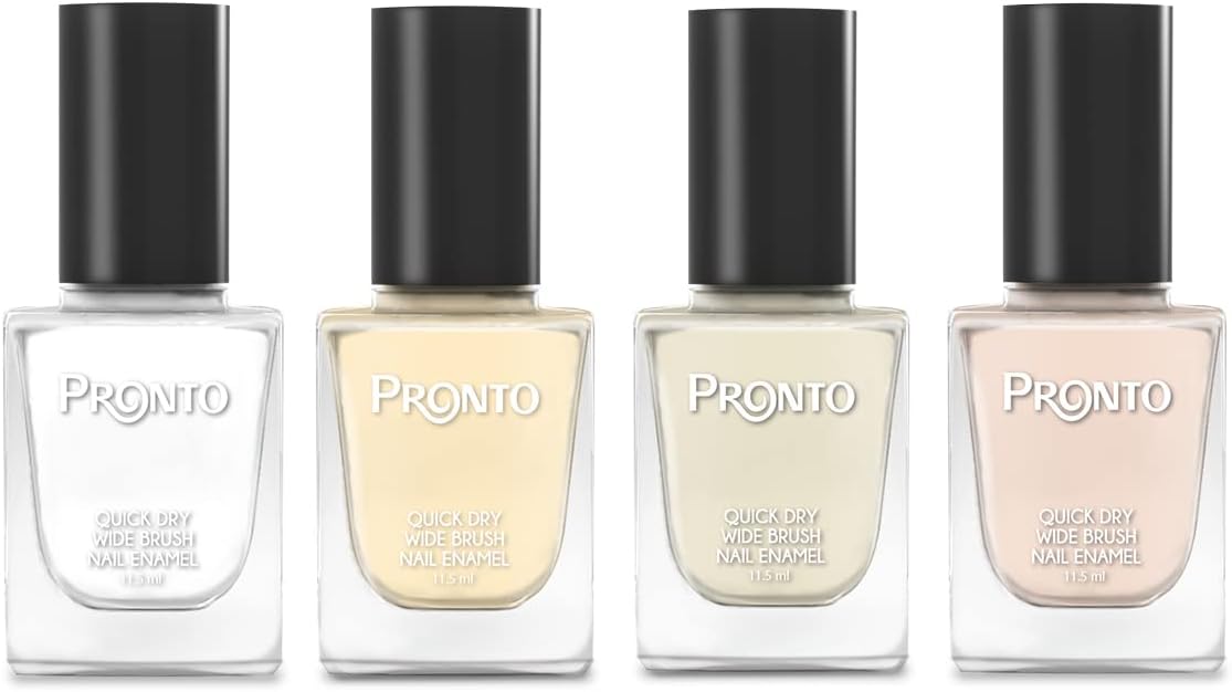 ProntoCollection – 4 Pieces Set: Long Lasting, Quick Dry, Mirror Shine Nail Polish – Hardener, Bright and Shiny Finish – (11.5 ml / 0.40 Fluid Ounces Each) (French Nude)