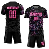 Custom Soccer Jersey Personalized Black Football T-Shirts and Shorts, Blue Pink Soccer Uniforms for Family & Team with Name/Number Front and Back Printed for Men Women Youth Teens Boys Girls