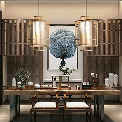Pendentif lumière en bambou E27 avec cordon réglable de salon - 3