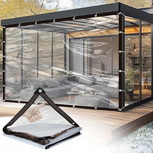 Plane durchsichtig für Außenbereich 2 * 3.5m, Wasserdichte Abdeckplane mit Ösen, uv Beständig