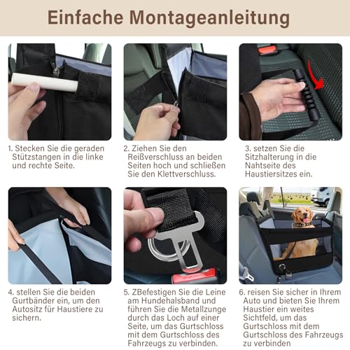 Hundetransportbox für Auto, Autositz für Hunde mit atmungsaktivem Netzfenster, verstellbarer Sicherheitsgurt, wasserdicht, für kleine Hunde (49 x 49 x 38 cm) - Schwarz