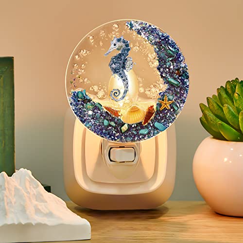 Image of Hortsun Plug in Seashell Night Light Ocean Sea Animal Decorative Night Light Plug in Beach Lamps Vintage Ocean Lamps for Adult for Home Bedroom Living Room Bathroom Wall(Sea Horse)