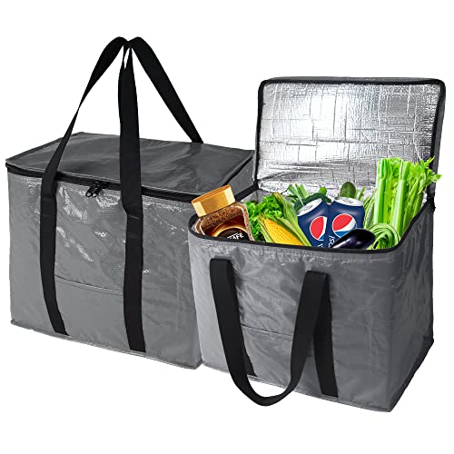 Beegreen 2 Packs Grey Cooler Bags Insulated Food Delivery Bags Collapsible Reusable Grocery Bags Insulated Shopping Bags For Groceries Pizza X-Large Catering Supplies #TOP17