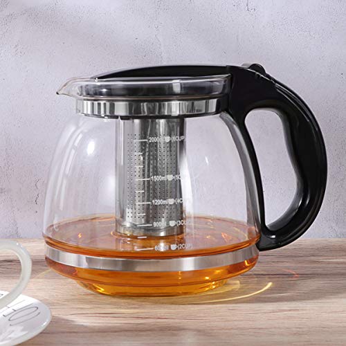 HEMOTON Infusión de té de vidrio de borosilicato 2000 ml de infusión de tetera transparente e infusión de tetera de… - Imagen 5