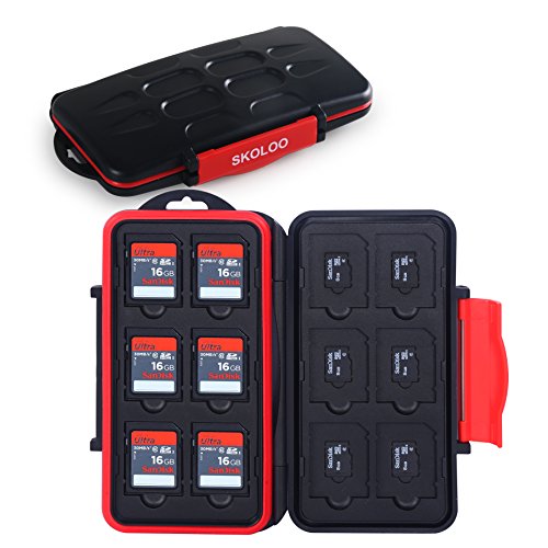 Skoloo SD Card Case, Waterproof Memory Card Holder, 12 SD Card Cases Storage + 12 Micro SD Card Holder for SDHC SDXC TF Card, 1 Pack Red
