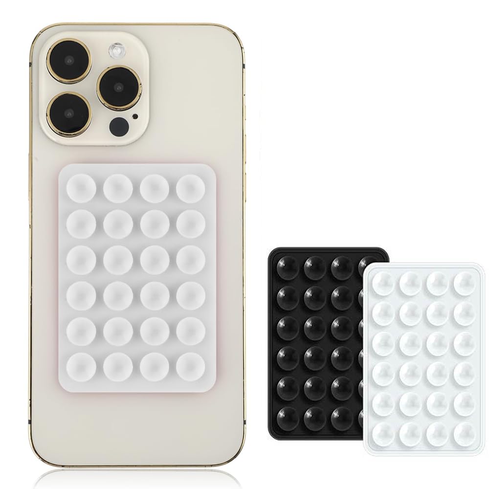 【2 Pack】 Silicone Suction Phone Case, Double Sided Suction Cup, Silicone Suction Adhesive Phone Case Suitable for Hands Free Mirror Shower Bathroom, Selfies and Videos（Black+White）