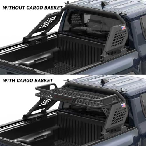 Image of Sport Roll Bar Compatible with Mid Size Pickup Truck for Tacoma, Ranger, Canyon, Frontier | Quick Installation no Drilling Required | Light Mount | with Cargo Basket