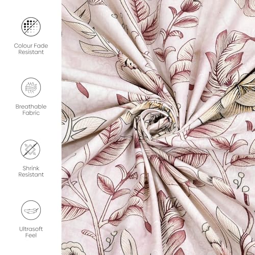 Image of Rivermoor 144 TC Cotton Bedsheet for Double Bed | Queen Size Bed Sheet with 2 Pillow Covers | Blush Pink Botanical Floral | 90 x 100 Inches
