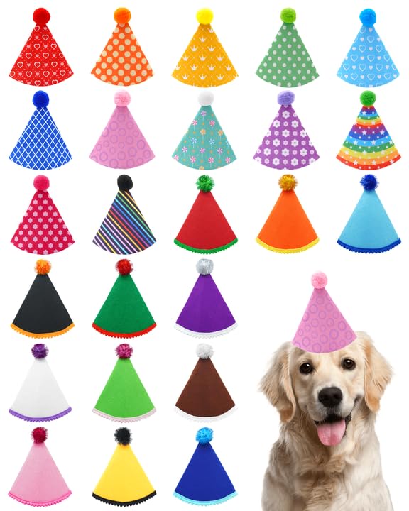 BIPY 6 Pack Mini Felt Party Hat Large Dog Hats Puppy Cats Adjustable Headband Kitten Holiday Hats with Sequin Pet Grooming Costume Accessories Used for Pet Parties, Birthday Parties, Daily Beauty