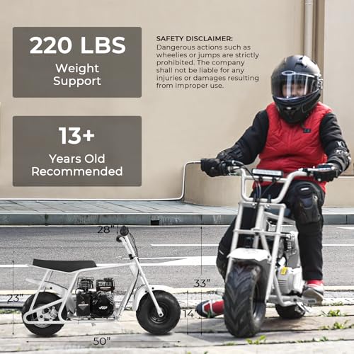 Image of FRP Mini Dirt Bike GMB100 Basic, New 99CC Gas Powered Mini Bike 4-Stroke 3HP, Off-Road for Teens /Adult, Trail Up to 28 Mph, Weight Support Up to 220 LBS,White